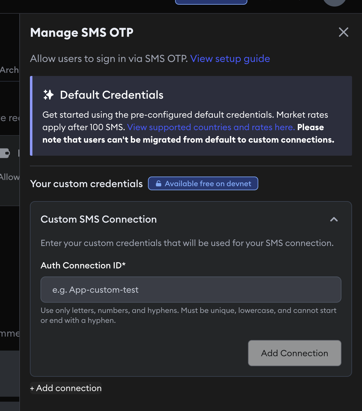 SMS OTP Add Connection
